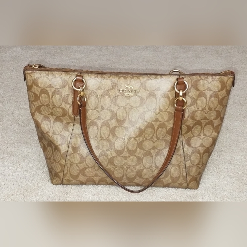 Coach Monogram Large Tote. Brown & Kaki. Used-Excellent Condition
